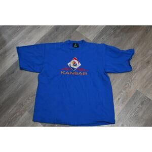 Vintage Kansas Jayhawks T Shirt Logo Athletic Blue NCAA 90s KU Men’s